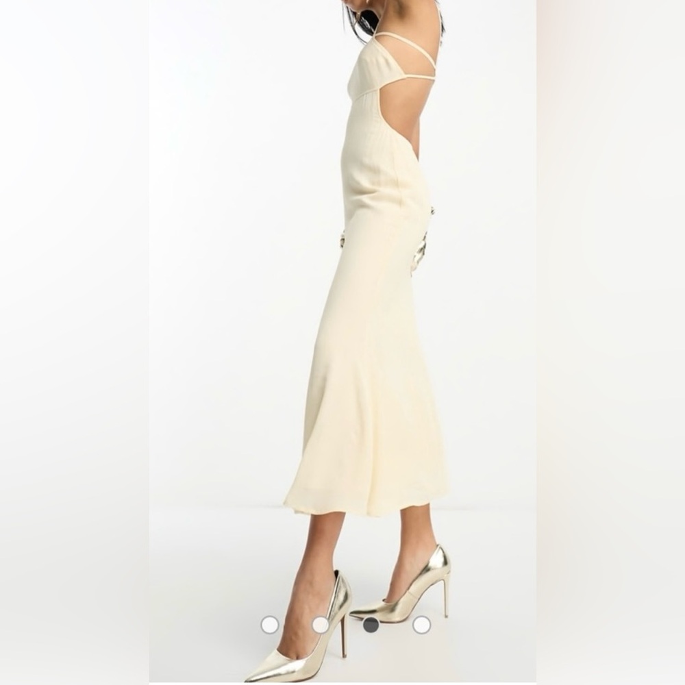 ASOS DESIGN Sz 12 elasticated open back strappy midi Dress Ivory